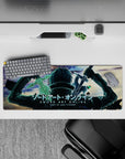 Kirito from Sword Art Online on a 32x12 inch anime mouse pad, featuring a power stance with blades raised against a dramatic sky.