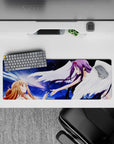 Anime mouse pad 32x12 inches featuring Asuna and Yuuki from Sword Art Online in a celestial moment with starlight hues.