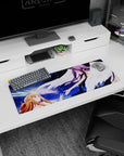 Anime mouse pad 32x12 inches featuring Asuna and Yuuki from Sword Art Online in a celestial, bittersweet moment.