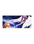Anime mouse pad 28x12 inches featuring Asuna and Yuuki from Sword Art Online in a celestial moment with wings and flowing hair.
