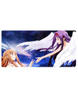 Anime mouse pad 32x16 inches featuring Asuna and Yuuki from Sword Art Online, with celestial hues and flowing hair.