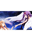 Anime mouse pad featuring Asuna and Yuuki from Sword Art Online, 40x20 inches, in a dreamlike celestial scene.