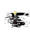 Mouse pad featuring Ichigo Kurosaki, 40x20 inches, in black-and-white manga style with crisp lines and dynamic energy.