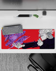 32x12 inches mouse pad with Gojo Satoru, featuring a vibrant red background and swirling purple energy from Jujutsu Kaisen.