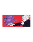 Mouse pad featuring Gojo Satoru, 28x12 inches, with dramatic red and purple design, perfect for fans of Jujutsu Kaisen.