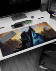 Large 40x20 inches desk pad with Guts in his Berserker Armor, surrounded by haunting spirits, perfect for adding dark fantasy energy and epic anime battles to your desk.