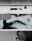 36x16 inches mouse pad with a spectral figure beneath the moonlight, blending delicate watercolor strokes and red embers for haunting power.