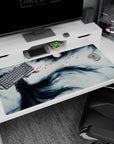 Large 40x20 inches mouse pad with a spectral figure, moonlight, and ethereal red embers piercing the mist for a melancholic, haunting design.