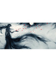 Mouse pad featuring a spectral figure, 36x16 inches, under moonlight with ghostly shadows and red embers for Bleach-inspired beauty.