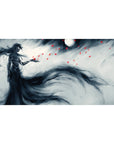 Mouse pad featuring a spectral figure beneath the moonlight, 40x20 inches, with ghostly shadows and red embers for a haunting Bleach-inspired look.