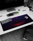 36x16 inches anime desk pad showing a torchlit warrior facing a giant jagged-grin monster in a rocky cave.