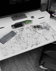 Large 40x20 inches desk pad featuring Guts in his awakened state with abstract energy waves, perfect for adding intensity and calm to your workspace.