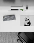 Black-and-white 14x10 inches anime mouse pad with crisp shadows, playful vibe, and clean ink style.