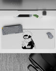 32x12 inches monochrome anime mouse pad, crisp ink style with playful, cheeky ninja vibe.