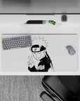 32x16 inches black-and-white anime mouse pad, crisp ink lines and cheeky upbeat ninja vibe.