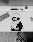 40x20 inches monochrome anime desk pad, playful ninja vibe with crisp ink lines and clean contrast.