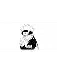 36x16 inches anime desk pad with bold black-and-white Naruto peace sign line art and swirl accents.