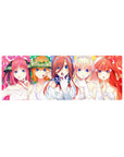 32x12 inches anime girl mouse pad with five bridal girls, veils, tiaras, and hush poses on rainbow confetti.