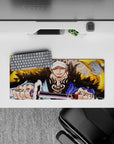 Compact 28x12 mouse pad highlights Law's iconic smirk and tattoos for immersive One Piece vibes