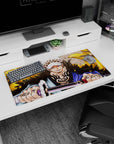 Signature Law design on 32x16 mouse pad brings Heart Pirate captain's intensity to life in stunning detail
