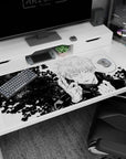 Stunning black and white Gojo Satoru design on 40x20 Jujutsu Kaisen desk pad for striking workspace decor