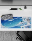 32x12 inches desk mouse pad in dreamy navy-to-aqua gradient, calm starry mood with sea-salt specks.