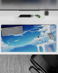 32x16 inches desk mat in dreamy navy-to-aqua tones with starry specks, calm cute anime vibe.
