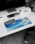 28x12 inches anime girl mouse pad showing a quiet schoolgirl on a white rooftop waving at whales.