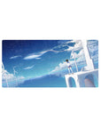 32x16 inches anime girl mouse pad with ocean sky gradient, wind turbines, and floating whales.