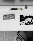 Iconic 14x10 mouse pad with Spike Spiegel in black-and-white, showcasing his final moment and "BANG." for a legendary Cowboy Bebop design