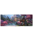 Compact 32x12 inches mouse pad with hidden mountain temple, featuring waterfalls and cherry blossoms for serene creativity.