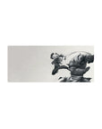 28x12 inches anime mouse pad with braided fighter flying kick vs towering spiked armor, crisp motion lines.