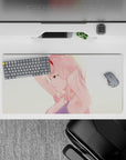 32x16 inches mouse pad with Zero Two, glowing with golden light, featuring her soft pink hair and striking cyan eyes for a stunning design.