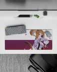 28x12 inches anime desk mat in lavender, plum, and pink petal tones for a cozy bold samurai vibe.