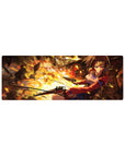 32x12 inches anime girl mouse pad with steampunk pistols, gears, cables, and fiery action background.