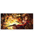 32x16 inches anime girl mouse pad with steampunk pistols, red jacket, gears, and embers action art.