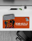28x12 inches mouse pad with Spike, Jet, Faye, Ed, and Ein in cinematic design, deep orange hues, and dynamic shading.