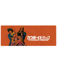 Compact 32x12 inches mouse pad with Spike, Jet, Faye, Ed, and Ein in cinematic design, deep orange hues, and dynamic shading.