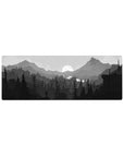 Monochrome 32x12 mouse pad with serene gray tones and a wilderness scene for a calming and minimalist desk setup