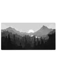 Monochrome 32x16 mouse pad featuring a serene wilderness scene in calming gray tones for a minimalist, tranquil workspace experience