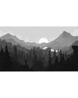 Monochrome 40x20 desk pad featuring calming gray shades and a serene wilderness scene for a minimalist, peaceful workspace