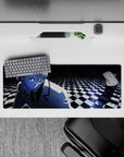 Intense 32x12 mouse pad features checkered floors and eerie lighting with intricate chromatic details for fans of mystery