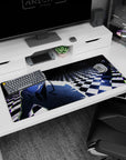 Eerie artwork on 36x16 mouse pad captures the essence of mystery and tension with stark, cinematic flair