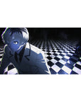 Psychological Tension Mouse Pad 40x20 featuring a black-and-white checkered floor and eerie blue light for chilling anime style
