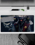 32x16 inches anime mouse pad in deep navy, smoky whites, and bold red, calm storm mood for gaming.