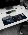 32x12 inches mouse pad featuring Jiraiya with Gamakichi and Gamatatsu perched beside him in the rain.