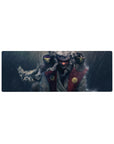 32x12 inches anime mouse pad with rain-soaked Jiraiya scene, water splash textures, and bold red coat.