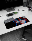 28x12 inches Naruto mouse pad featuring Itachi Uchiha with calm tired eyes in a genjutsu-style glitch look.