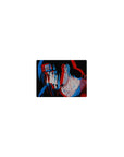 Classic anime mouse pad 14x10 inches with Itachi-style red/blue offset portrait on black, sketch line art.