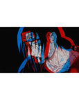 40x20 inches anime desk pad with Itachi Uchiha red-blue offset art on black, sketchy linework.